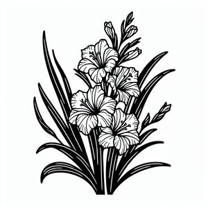 A black and white drawing of flowers on a white background 3