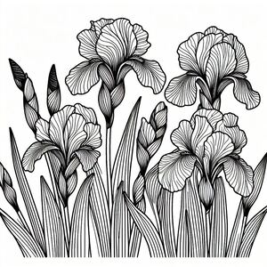 A black and white drawing of flowers on a white background