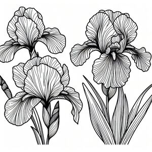 A black and white drawing of three flowers