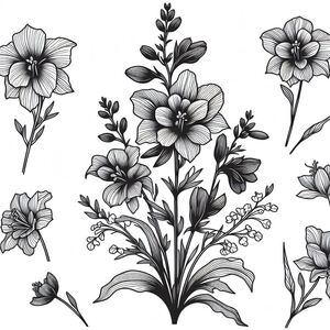 A bunch of flowers on a white background