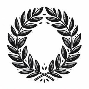 A black and white drawing of a laurel wreath