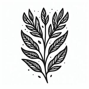 A black and white drawing of a leaf