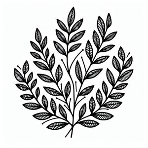A black and white drawing of leaves
