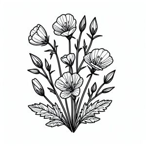 Một bản vẽ đen trắng của hoa trên nền trắng