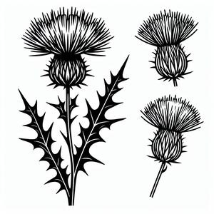 A black and white drawing of a thistle plant 4