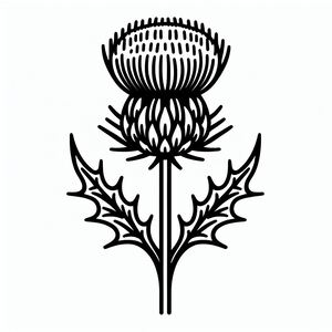 A drawing of a thistle flower on a white background