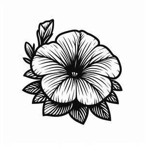 A black and white drawing of a flower