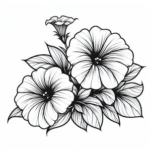 A black and white drawing of flowers