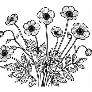 A black and white drawing of flowers