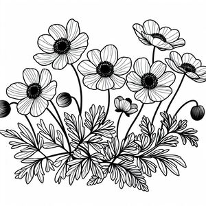 A bunch of flowers that are black and white