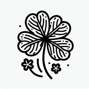 A black and white drawing of a four leaf clover