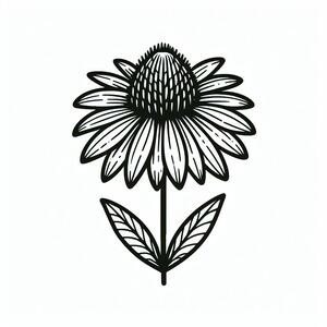 A black and white drawing of a flower