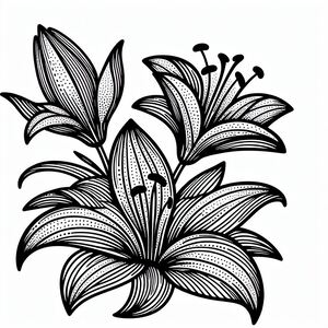 A black and white drawing of a flower