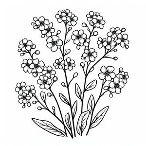 A black and white drawing of a bunch of flowers 4