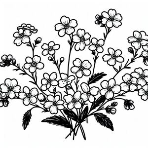 A black and white drawing of a bunch of flowers