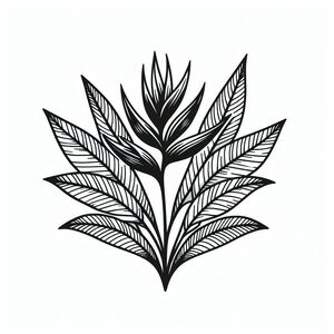 A black and white drawing of a leaf
