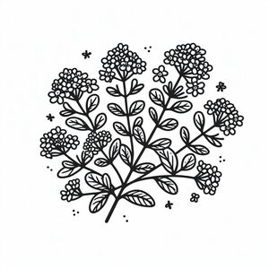 A black and white drawing of a bunch of flowers