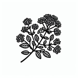 A black and white drawing of flowers on a white background