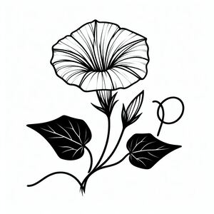 A black and white drawing of a flower