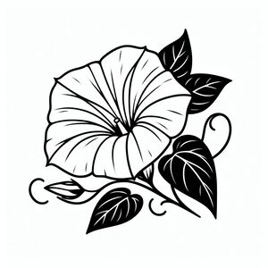 A drawing of a flower with leaves on it