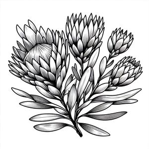 A drawing of a bunch of flowers on a white background