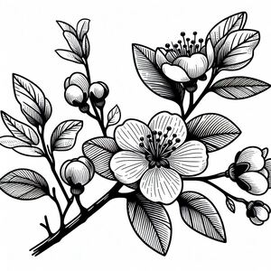 A black and white drawing of a flower