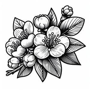A black and white drawing of flowers