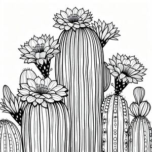 A drawing of a cactus with flowers on it
