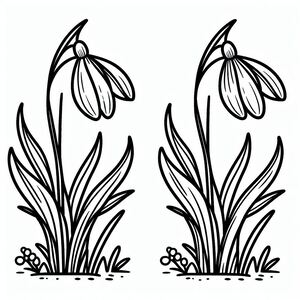 A black and white drawing of two flowers
