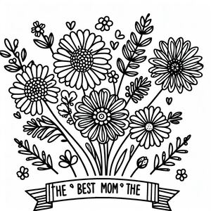 A bouquet of flowers with a ribbon saying the best mom in the world