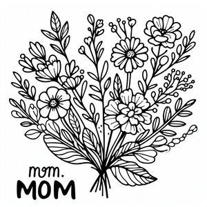 A bouquet of flowers with the word mom on it