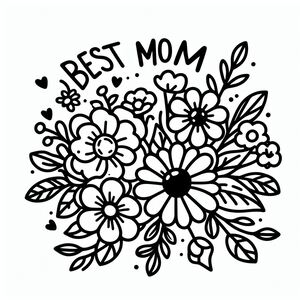 A bouquet of flowers with the words best mom
