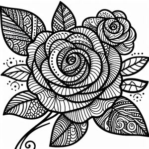 A black and white drawing of a flower