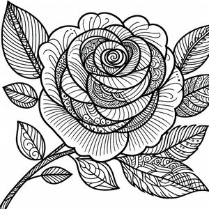 A black and white drawing of a rose