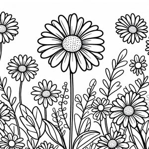 A black and white drawing of flowers