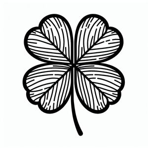A four leaf clover is shown in black and white
