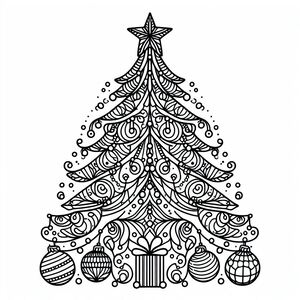 A black and white christmas tree with ornaments 2