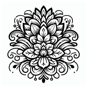 A black and white drawing of a flower