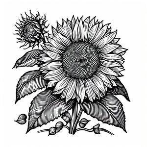 A black and white drawing of a sunflower 2