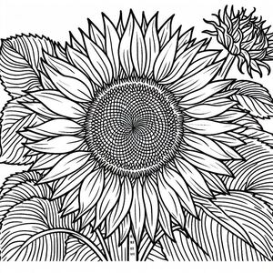 A black and white drawing of a sunflower 3