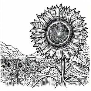 A black and white drawing of a sunflower 4