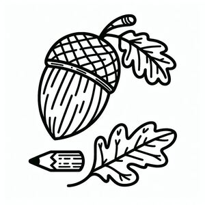 A drawing of an acorn and a pencil