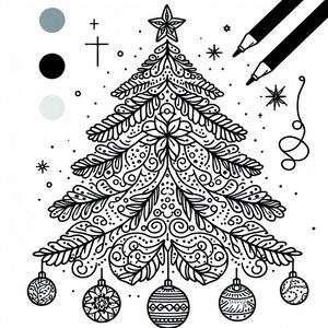 A black and white christmas tree with ornaments 4