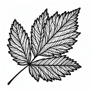 A black and white drawing of a leaf