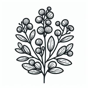 A black and white drawing of a plant