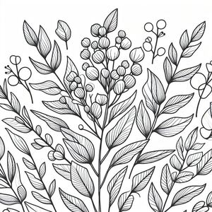 A drawing of a plant with leaves and berries