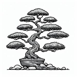 A black and white drawing of a bonsai tree 3