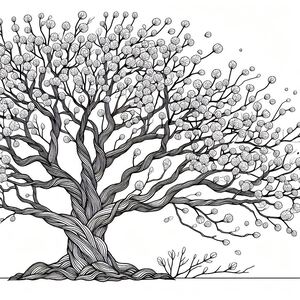 A drawing of a tree with lots of leaves