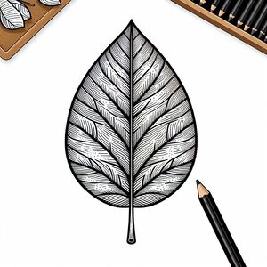 A drawing of a leaf with a pencil next to it