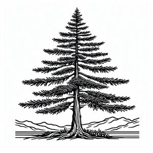 A black and white drawing of a pine tree 2